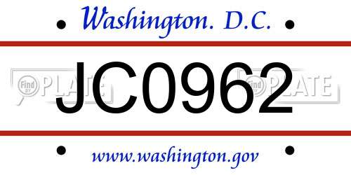 JC0962 District Of Columbia License Plate