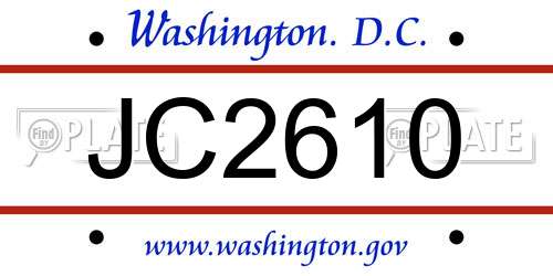 JC2610 District Of Columbia License Plate