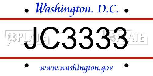 JC3333 District Of Columbia License Plate