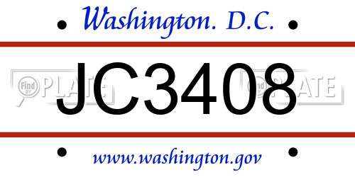 JC3408 District Of Columbia License Plate