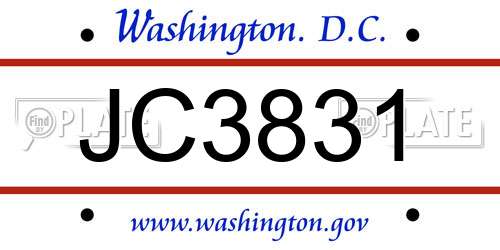 JC3831 District Of Columbia License Plate