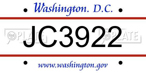 JC3922 District Of Columbia License Plate