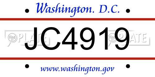 JC4919 District Of Columbia License Plate