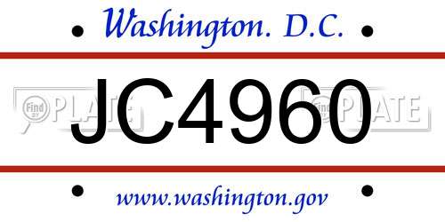 JC4960 District Of Columbia License Plate