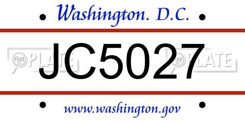 JC5027 District Of Columbia License Plate