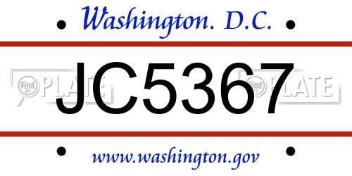 JC5367 District Of Columbia License Plate