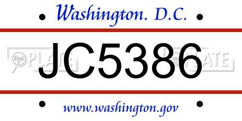 JC5386 District Of Columbia License Plate