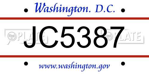 JC5387 District Of Columbia License Plate