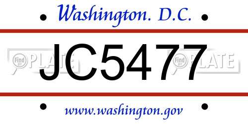 JC5477 District Of Columbia License Plate