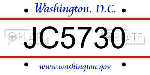 JC5730 District Of Columbia License Plate