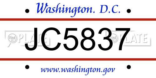 JC5837 District Of Columbia License Plate