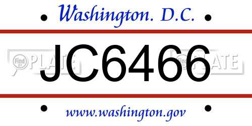 JC6466 District Of Columbia License Plate