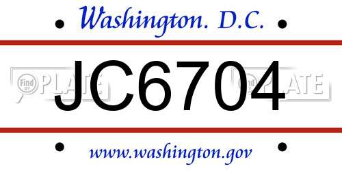 JC6704 District Of Columbia License Plate