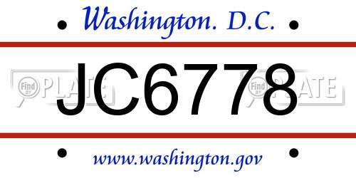 JC6778 District Of Columbia License Plate
