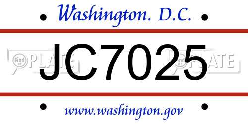 JC7025 District Of Columbia License Plate