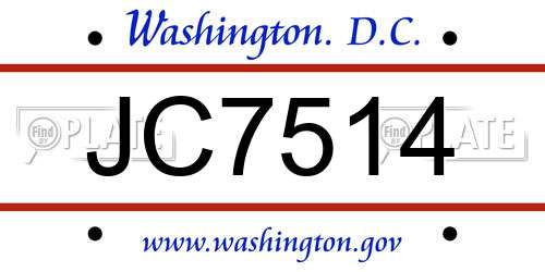 JC7514 District Of Columbia License Plate