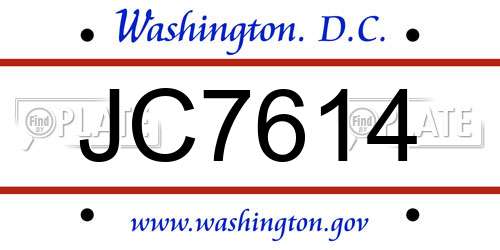 JC7614 District Of Columbia License Plate