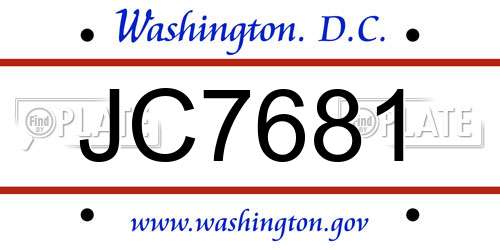 JC7681 District Of Columbia License Plate