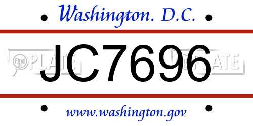 JC7696 District Of Columbia License Plate