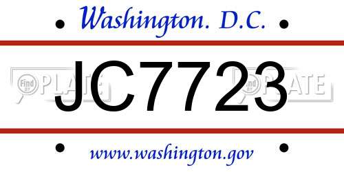 JC7723 District Of Columbia License Plate