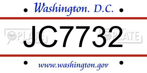 JC7732 District Of Columbia License Plate