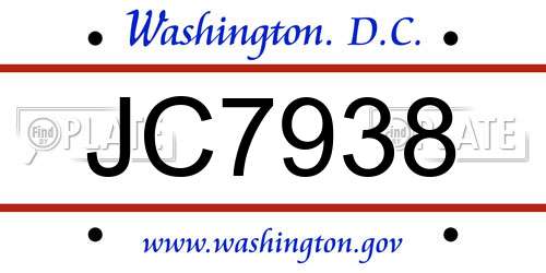 JC7938 District Of Columbia License Plate