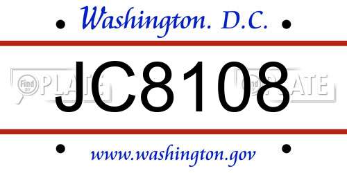 JC8108 District Of Columbia License Plate