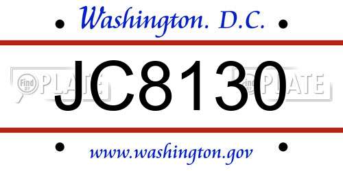 JC8130 District Of Columbia License Plate