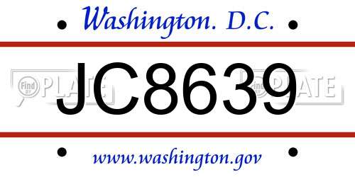 JC8639 District Of Columbia License Plate