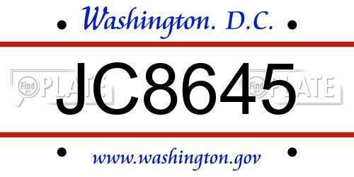 JC8645 District Of Columbia License Plate