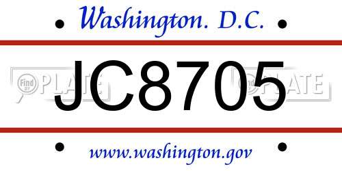 JC8705 District Of Columbia License Plate