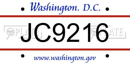 JC9216 District Of Columbia License Plate