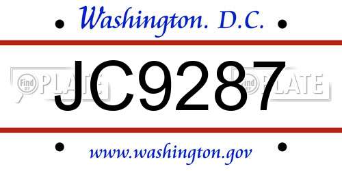 JC9287 District Of Columbia License Plate