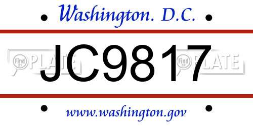 JC9817 District Of Columbia License Plate
