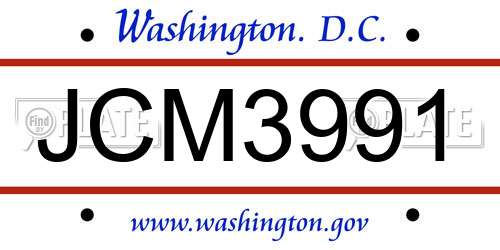 JCM3991 District Of Columbia License Plate