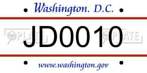 JD0010 District Of Columbia License Plate