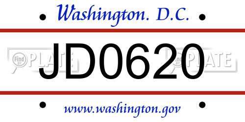 JD0620 District Of Columbia License Plate
