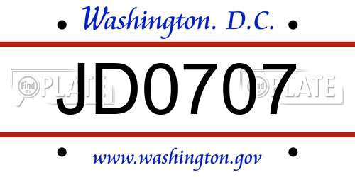 JD0707 District Of Columbia License Plate