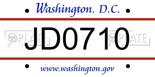 JD0710 District Of Columbia License Plate