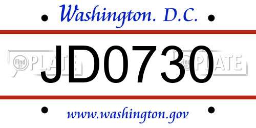 JD0730 District Of Columbia License Plate
