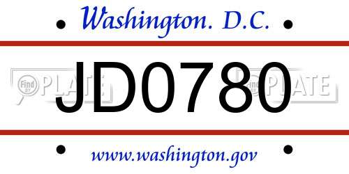JD0780 District Of Columbia License Plate