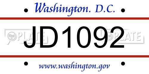 JD1092 District Of Columbia License Plate