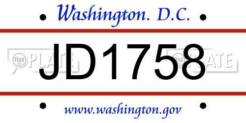 JD1758 District Of Columbia License Plate