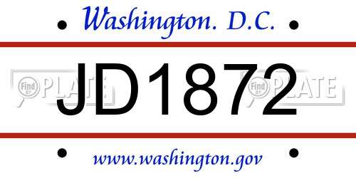 JD1872 District Of Columbia License Plate