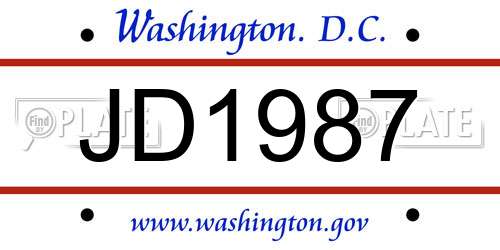 JD1987 District Of Columbia License Plate