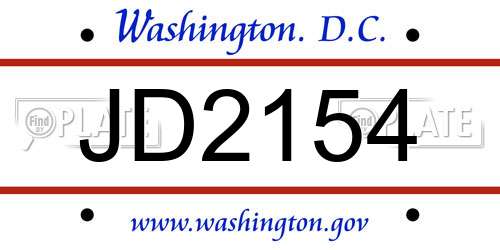JD2154 District Of Columbia License Plate