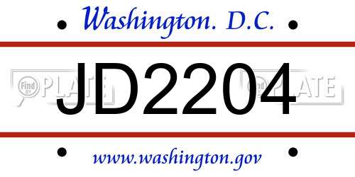JD2204 District Of Columbia License Plate