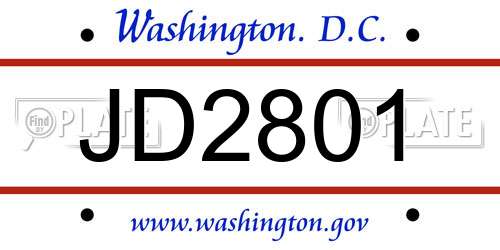 JD2801 District Of Columbia License Plate