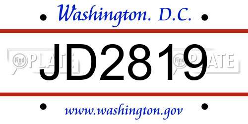 JD2819 District Of Columbia License Plate