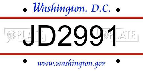 JD2991 District Of Columbia License Plate